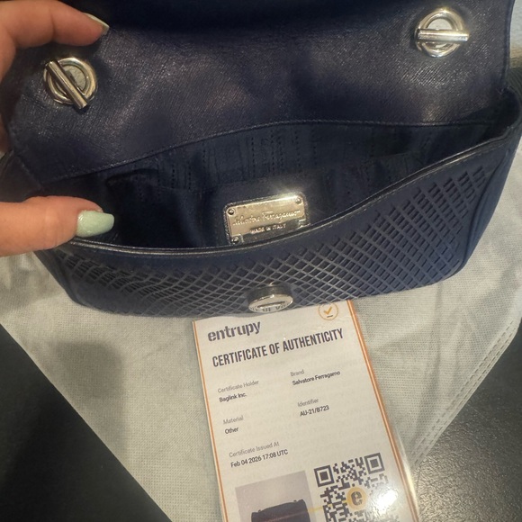 Ferragamo Navy Blue Quilted Chain Bag with COA - Picture 10 of 12